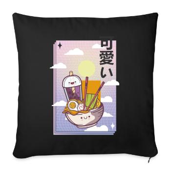 Vaporwave Aesthetic Miso Ramen Bubble Tea Vintage - Sofa pillowcase 17,3'' x 17,3'' (45 x 45 cm) - black - Front