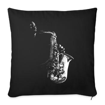 SAXOPHONE, SAXOPHONE ET SAXOPHONISTE SUR NOIR - Housse de coussin décorative 45 x 45 cm - noir - Devant