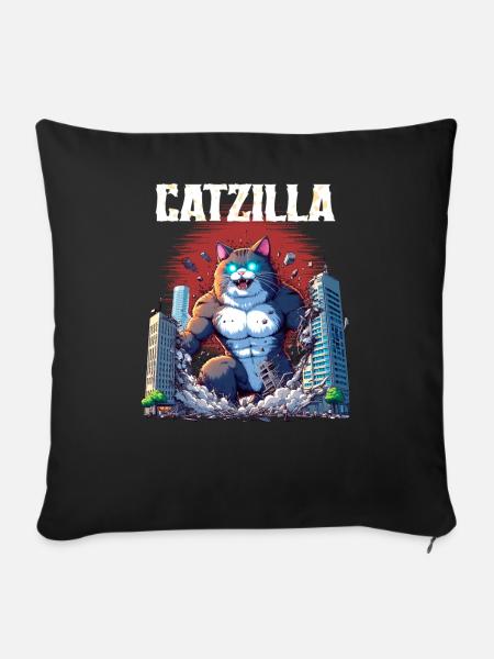Catzilla-Invasion - Sofakissenbezug 45 x 45 cm - Schwarz