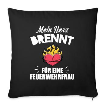 Mein Herz brennt für eine Feuerwehrfrau - Sofakissenbezug 45 x 45 cm - Schwarz - Vorne