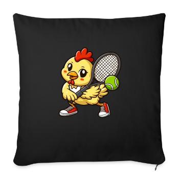 poulet poussin tennis bande dessinée joueur sport tennis - Housse de coussin décorative 45 x 45 cm - noir - Devant