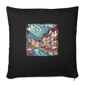 Annecy Vieille ville Eau Canaux Montagnes Randonnée Grunge - Housse de coussin décorative 45 x 45 cm - noir - Devant