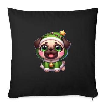 Christmas Pug in Funny Tree Costume - Sofa pillowcase 17,3'' x 17,3'' (45 x 45 cm) - black - Front