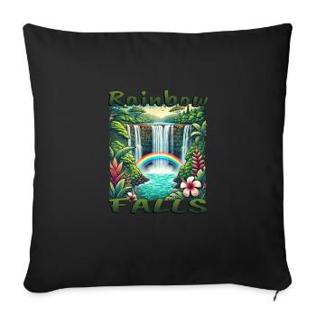 Hawaï Rainbow Falls Waterfall Look Grunge - Housse de coussin décorative 45 x 45 cm - noir - Devant