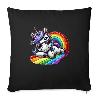 Cool unicorn rainbow riding waves relaxing - Sofa pillowcase 17,3'' x 17,3'' (45 x 45 cm) - black - Front