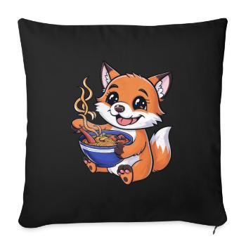 Kawaii Fox with Ramen Noodle Soup - Sofa pillowcase 17,3'' x 17,3'' (45 x 45 cm) - black - Front