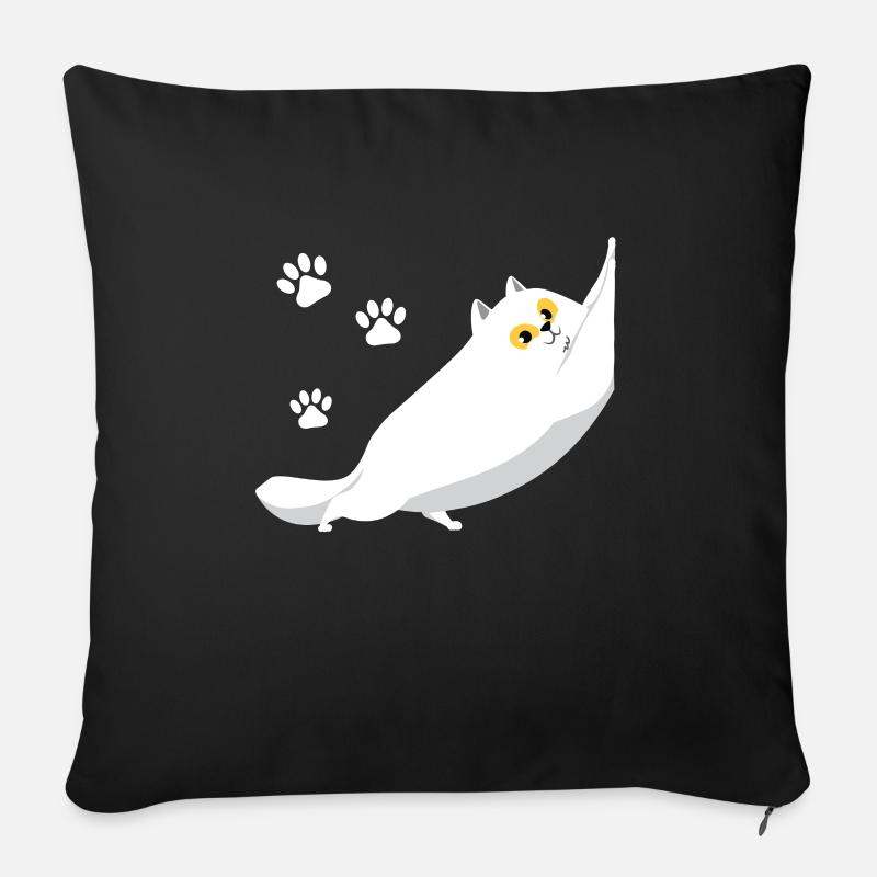 Chat blanc potelé qui s'étend - Housse de coussin décorative 45 x 45 cm - noir