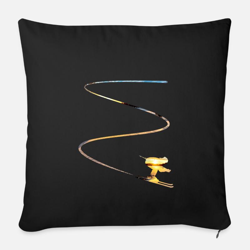 Skifahrer mit Schneespur in der Sonne - Sofakissenbezug 45 x 45 cm - Schwarz