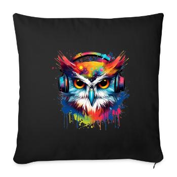 BUNTE EULE - Sofakissenbezug 45 x 45 cm - Schwarz - Vorne
