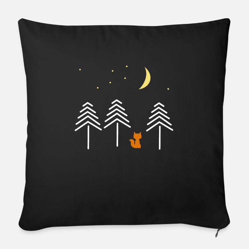 fuchs nacht wald Mond - Sofakissenbezug 45 x 45 cm - Schwarz