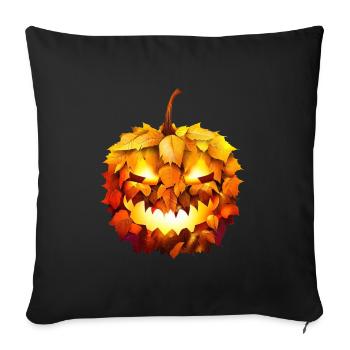Glowing Halloween pumpkin in autumn foliage - Sofa pillowcase 17,3'' x 17,3'' (45 x 45 cm) - black - Front