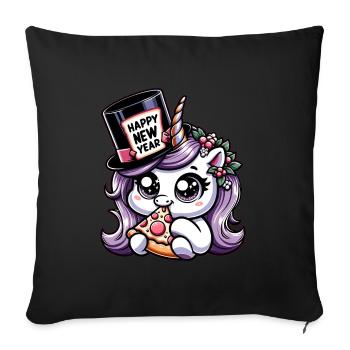 New Year Sylvester Unicorn Cute Comic Happy New Year - Sofa pillowcase 17,3'' x 17,3'' (45 x 45 cm) - black - Front
