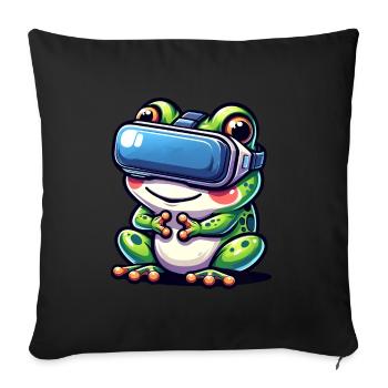 VR-Gamer Frosch: Virtuelle Welten - Sofakissenbezug 45 x 45 cm - Schwarz - Vorne