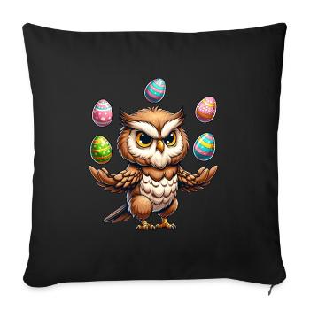 Comic Eule Jongliert mit Osterei Ostern Ei - Sofakissenbezug 45 x 45 cm - Schwarz - Vorne