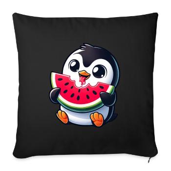 Penguin with Watermelon Cartoon - Sofa pillowcase 17,3'' x 17,3'' (45 x 45 cm) - black - Front