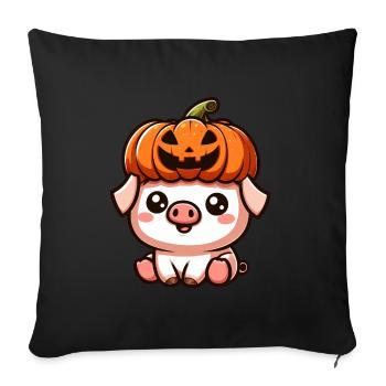 Dessin animé mignon cochon d’Halloween avec citrouille - Housse de coussin décorative 45 x 45 cm - noir - Devant
