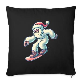 Snowboard Yéti au chapeau de Père Noël - Housse de coussin décorative 45 x 45 cm - noir - Devant