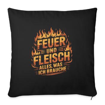 Feuer und Fleisch Grill BBQ - Sofakissenbezug 45 x 45 cm - Schwarz - Vorne