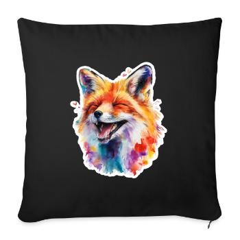 Renard coloré en aquarelle - Housse de coussin décorative 45 x 45 cm - noir - Devant