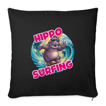 Hippo surfing funny cool stylish hippo - Sofa pillowcase 17,3'' x 17,3'' (45 x 45 cm) - black - Front