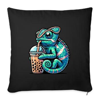 Bubble Tea Caméléon Boba Tea Kawaii Cadeau - Housse de coussin décorative 45 x 45 cm - noir - Devant