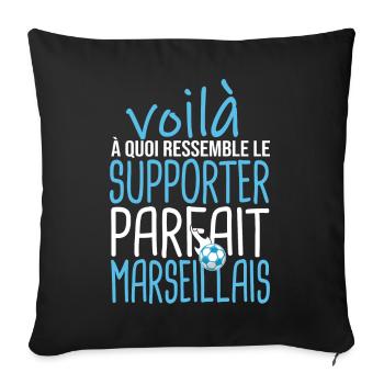 supporter Marseillais cadeau football marseille - Housse de coussin décorative 45 x 45 cm - noir - Devant