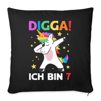 Digga Ich Bin 7 Jahre 7. Geburtstag Einhorn - Sofakissenbezug 45 x 45 cm - Schwarz - Vorne