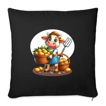 Harvest cow Fresh potatoes from the field - Sofa pillowcase 17,3'' x 17,3'' (45 x 45 cm) - black - Front