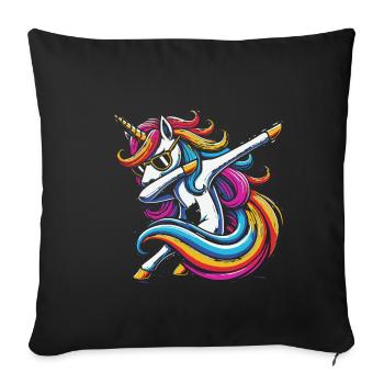 Regenbogen Einhorn mit Sonnenbrille Comic Kunst - Sofakissenbezug 45 x 45 cm - Schwarz - Vorne