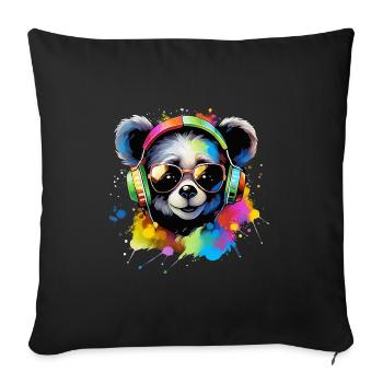 Cute Baby Panda Bear with Headset Gift Bear - Sofa pillowcase 17,3'' x 17,3'' (45 x 45 cm) - black - Front