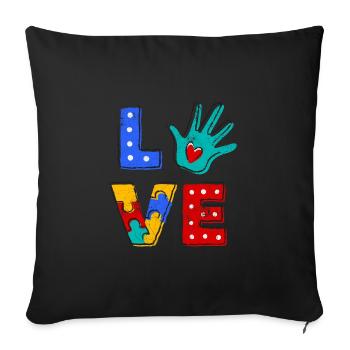 AUTISME ENFANT ASPERGER AUTIST LOVE DICTONS MOTIFS - Housse de coussin décorative 45 x 45 cm - noir - Devant
