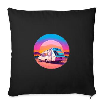 Wohnwagen am Strand im Sonnenuntergang - Sofakissenbezug 45 x 45 cm - Schwarz - Vorne