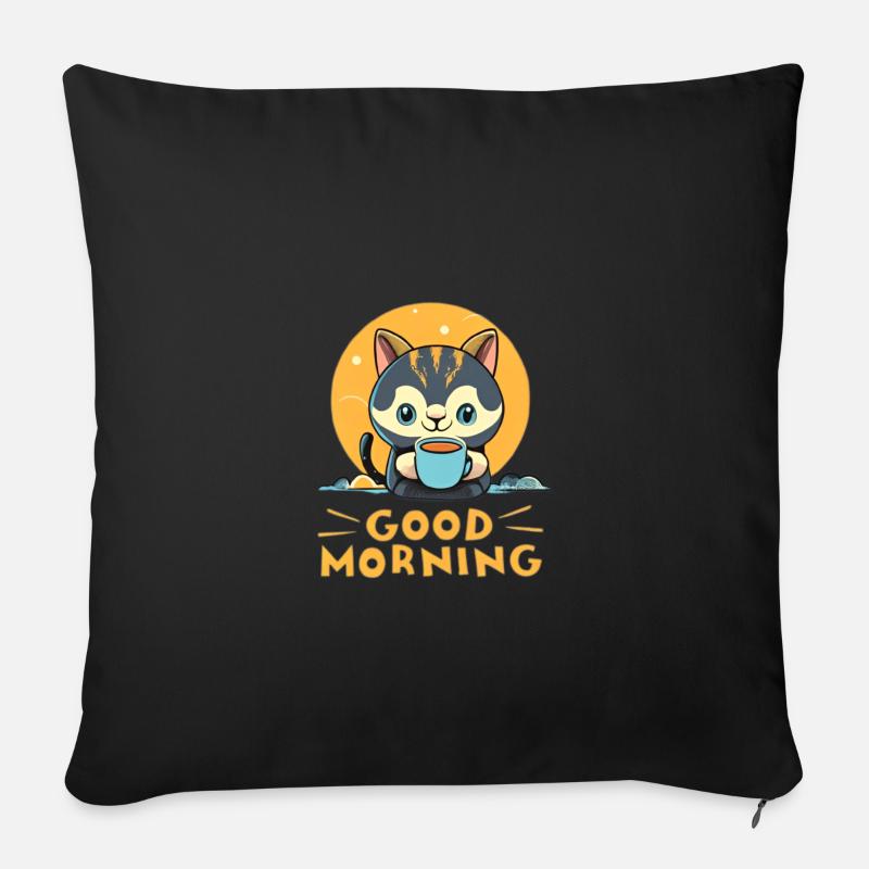 Guten Morgen Katze - Sofakissenbezug 45 x 45 cm - Schwarz