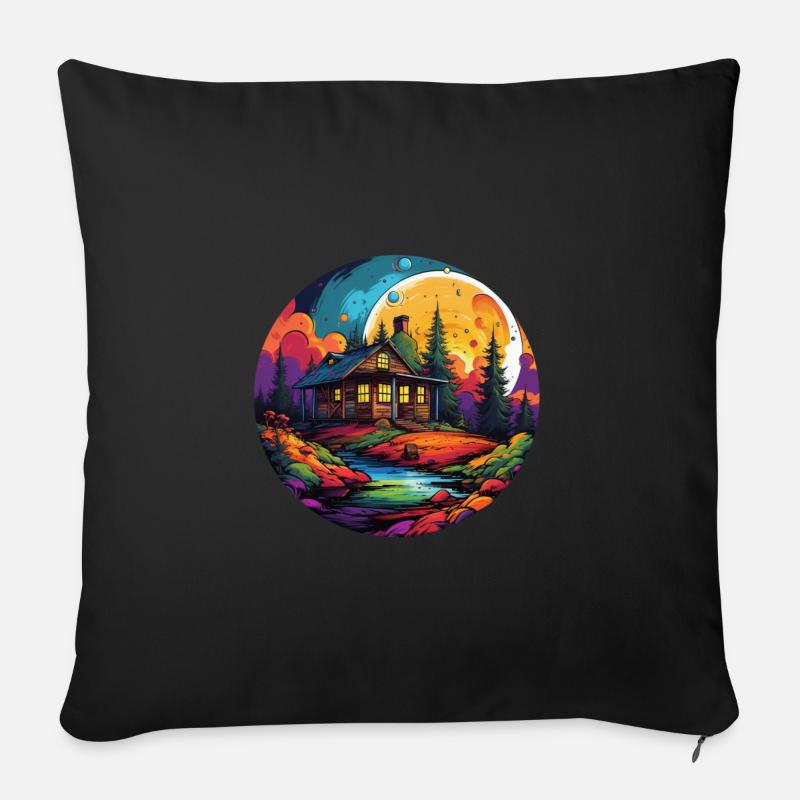 Tiny House - Cabane forestière - Housse de coussin décorative 45 x 45 cm - noir
