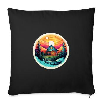Waldhütte im Sonnenuntergang - Tiny House - Sofakissenbezug 45 x 45 cm - Schwarz - Vorne