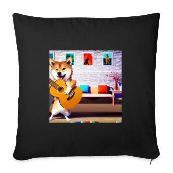 Shiba Inu playing Gitarre in the living room - Sofakissenbezug 45 x 45 cm - Schwarz - Vorne