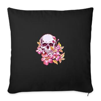 Crâne avec fleurs cadeau violet - Housse de coussin décorative 45 x 45 cm - noir - Devant