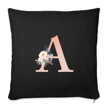 A Monogram, Floral, Boho - Sofa pillowcase 17,3'' x 17,3'' (45 x 45 cm) - black - Front