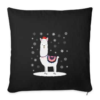 Lama alpaga noël dans la neige - Housse de coussin décorative 45 x 45 cm - noir - Devant
