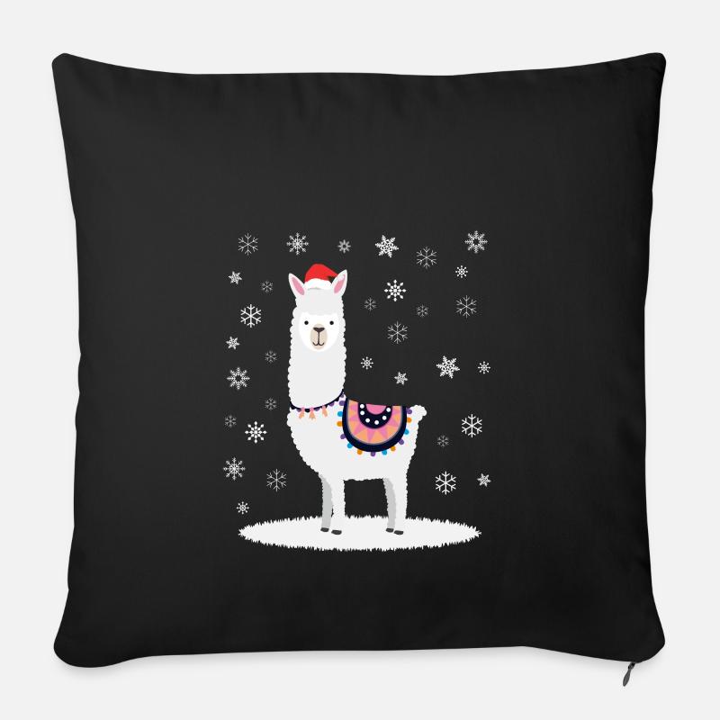 Weihnacht Alpaka Lama im Schnee - Sofakissenbezug 45 x 45 cm - Schwarz