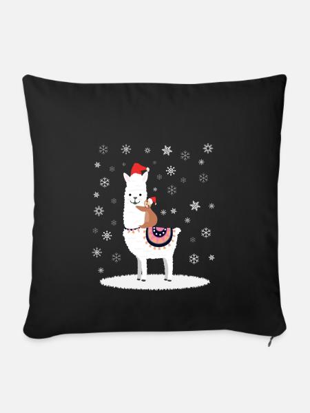 Alpaka mit Faultier Schnee Winter Weihnacht - Sofakissenbezug 45 x 45 cm - Schwarz