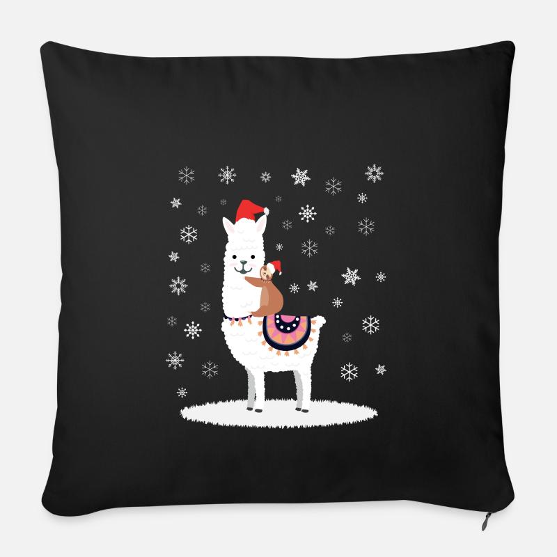 Alpaka mit Faultier Schnee Winter Weihnacht - Sofakissenbezug 45 x 45 cm - Schwarz