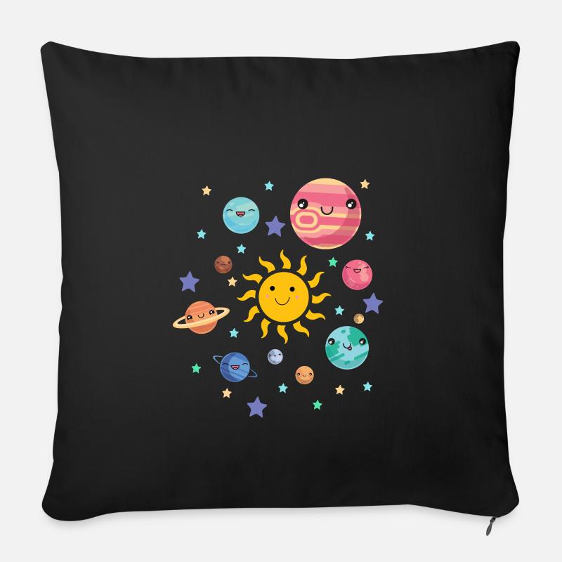 Planètes du système solaire astronomie spatiale enfants - Housse de coussin décorative 45 x 45 cm - noir