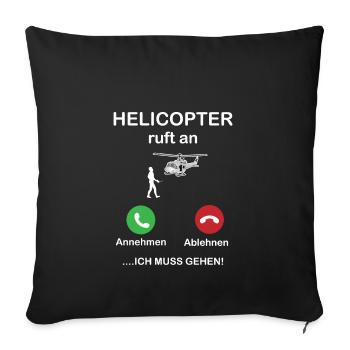 Modellflug Hubschrauber Handy - Helikopter Anruf - Sofakissenbezug 45 x 45 cm - Schwarz - Vorne