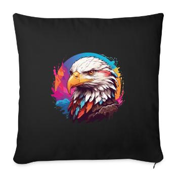 Stolzer Weißkopfseeadler auf Farbklecksen - Sofakissenbezug 45 x 45 cm - Schwarz - Vorne