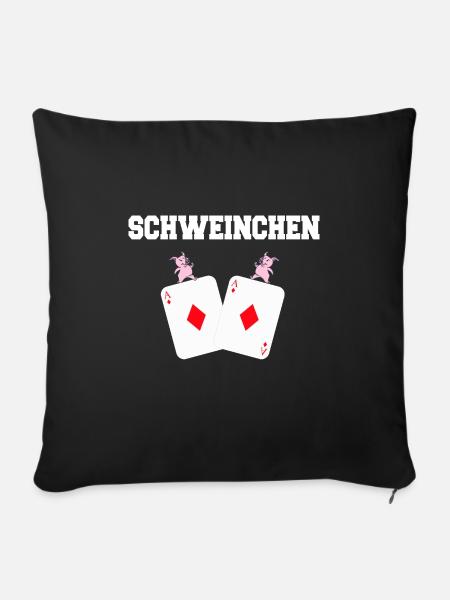 Doppelkopf Schafkopf Kartenspiel Schweinchen Ass - Sofakissenbezug 45 x 45 cm - Schwarz