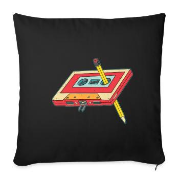 Kassette Bleistift Vintage Geschenk 80er 90s Party - Sofakissenbezug 45 x 45 cm - Schwarz - Vorne
