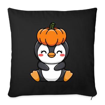 Halloween Pingouin Citrouille Octobre Dessin animé - Housse de coussin décorative 45 x 45 cm - noir - Devant