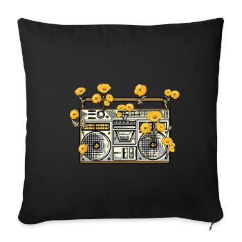 Vintage Radio Fleurs Cadeau Musique Rétro Plantes - Housse de coussin décorative 45 x 45 cm - noir - Devant
