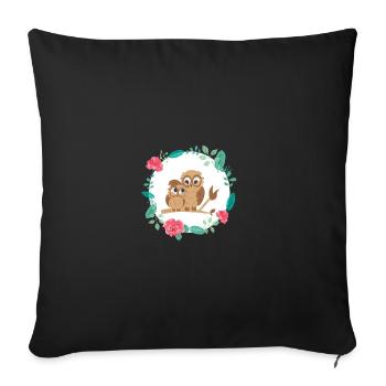 Owl with baby - Sofa pillowcase 17,3'' x 17,3'' (45 x 45 cm) - black - Front